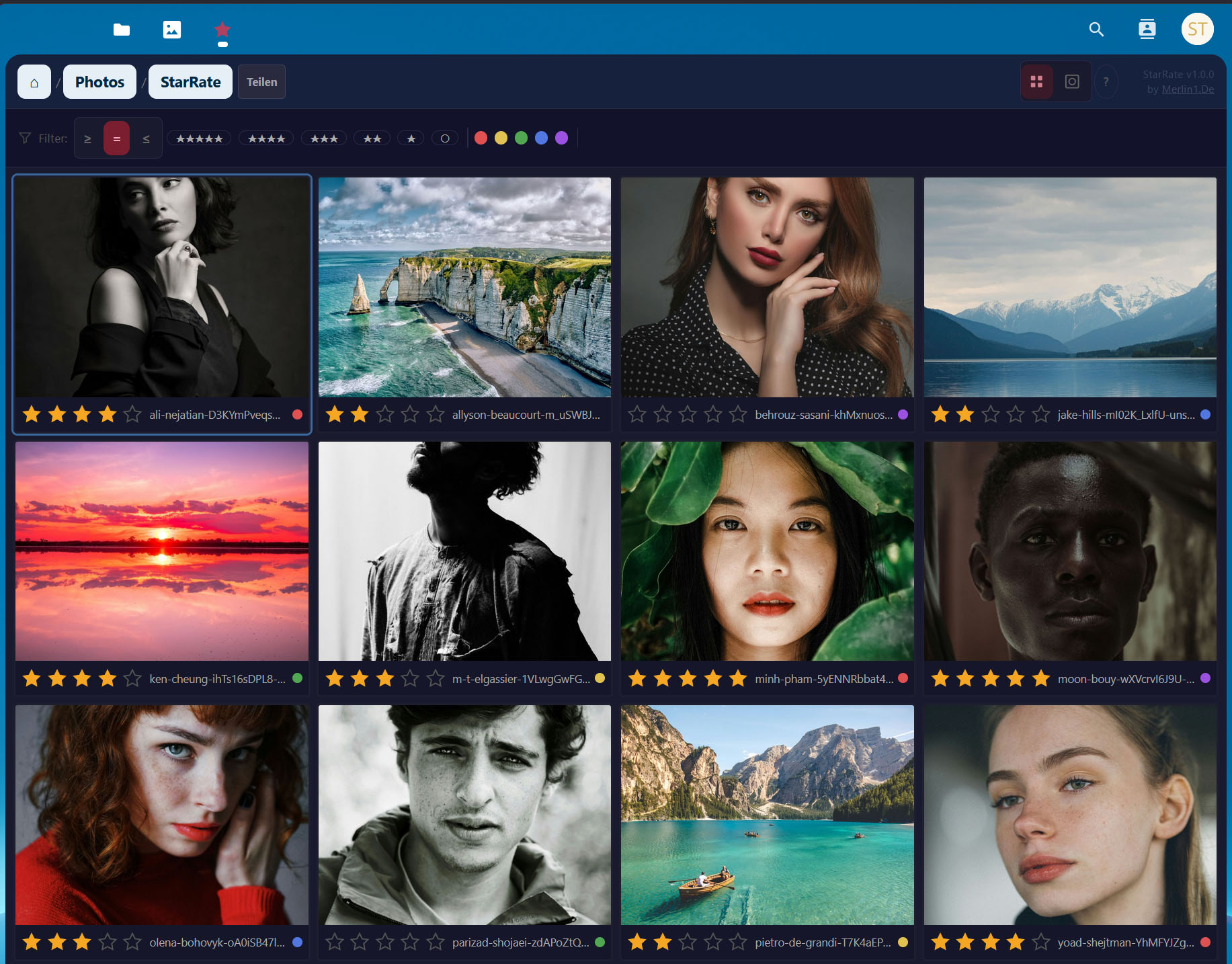 StarRate Grid-Ansicht: alle Fotos mit Sternebewertungen auf einen Blick